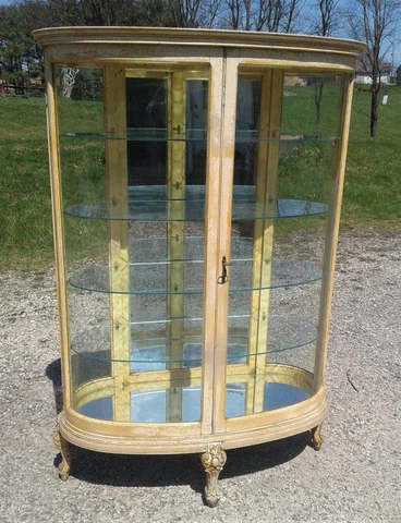 Rare Antique French Provincial Oval Oak China Cabinet Curved Glass 1900s Cover