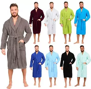 Mens 100% Cotton Bathrobe Terry Towelling Shawl Collar Bath Robe Dressing Gown - Picture 1 of 50