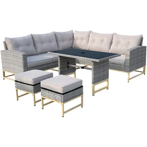Patio Furniture Sets Outdoor Sectional Sofa Rattan Wicker Sofa W/ Table Ottoman - Picture 1 of 9