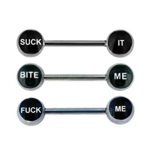 Freaky Words Straight Nipple Bars Surgical Steel Nickle Free (1 Pair) 14G (B/5/5 - Picture 1 of 5