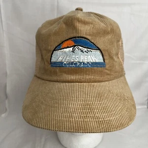 Pikes Peak Colorado Hat Corduroy Snapback Mesh Trucker Tan Khaki Cap Embroidered - Picture 1 of 18