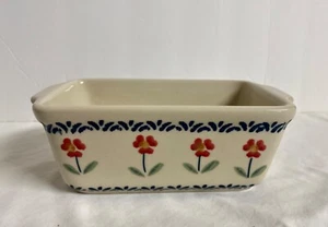 Mini Loaf Pan BOLESLAWCA Ceramika Pottery Floral Flowers Small Bread Bakeware - Picture 1 of 9