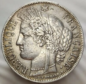 Rare 1870 A France Large Silver 5 Franc- Ceres Head Crown Sized Silver-KM 819 6T - Picture 1 of 2