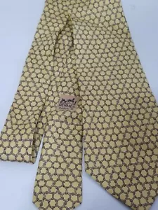 Men's Authentic Hermes Paris Yellow Silk Neck Tie Made in France 7384 PA - Picture 1 of 4