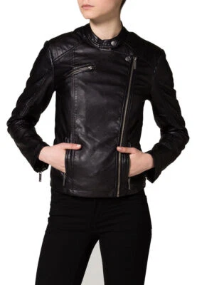 Stylish Womens Black Original Leather Jacket Motorcycle Slim Fit Biker Jacket - Image 1 of 4