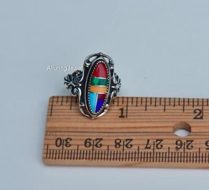 Wheeler WM Co Swirl Ring MULTI stone GREEN red BLUE SOUTHWESTERN Sterling Sz 6 - Picture 1 of 3