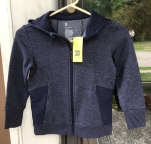 Boys All In Motion XS 4/5 Navy Blue Premium Fleece Full Zip Hoodie Thumbholes *Z - Picture 1 of 6