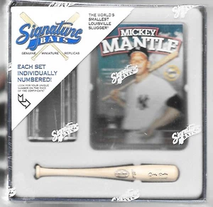 MICKEY MANTLE SIGNATURE BATS SEALED SERIAL # 2606/15000 MINI BAT STAND & CARD - Picture 1 of 3