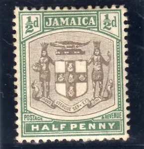 Jamaica EDVII 1903 1/2d DULL GREEN & GREY SG;33a MM `SER..T `CAT £40 - Picture 1 of 2