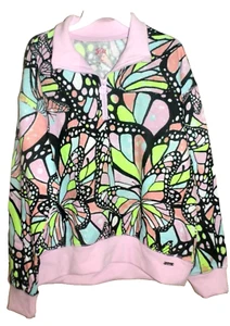 New Girls Large 12-14 Pullover Sweatshirt Jacket Butterfly Justice 1/4 Zip - Picture 1 of 2