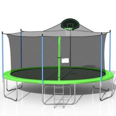 Green 16FT Trampoline with Rust-Resistant Steel 4-Step Ladder for Outdoor - Image 1 of 4