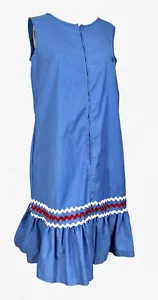 Vestido recto vintage azul algodón con volantes sin mangas cremallera frontal Ric Rac años 70 - Imagen 1 de 4