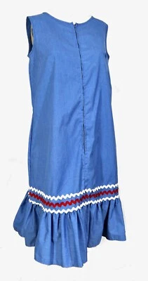 Vestido recto vintage azul algodón con volantes sin mangas cremallera frontal Ric Rac años 70 Foto 1 de 4
