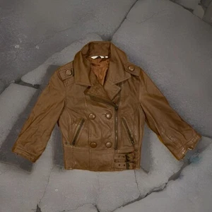 Vintage Y2K 1990s New Look Women’s Cropped REAL Leather Biker Jacket (Size 8) - Picture 1 of 5