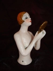 Half doll Mata Hari Sexy Mirror Half Doll Pincushion Arms Away Art Deco-German S - Picture 1 of 7