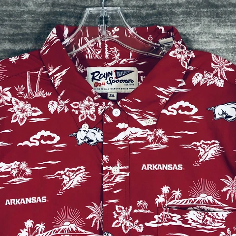 Reyn Spooner Shirt Men's XXL 2XL Red Arkansas Razorbacks Hawaiian Button Down Cover
