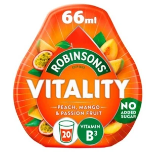 Robinsons Mini Vitality Peach, Mango & Passion Fruit No Added Sugar Squash 66ml - Picture 1 of 1