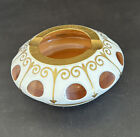 Bohemian Czech Cased White Ashtray Over Amber Hand Painted Gold