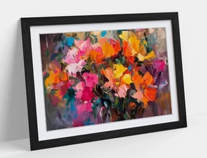 ABSTRACT IMPRESSIONIST FLOWERS PAINTING -FRAMED WALL ART POSTER PAPER PRINT - Picture 1 of 11