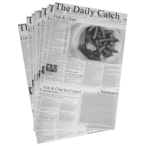 THE DAILY CATCH Greaseproof Newspaper Design Printed 10X16" Sheets Chips Liner - Foto 1 di 3