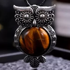 Collana Ciondolo Occhio di Tigre Gufo Cristallo Gioielli - Foto 1 di 5