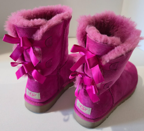 Stivali corti donna Ugg Bailey fiocco taglia 8 scamosciati rosa vibrante made in Vietnam