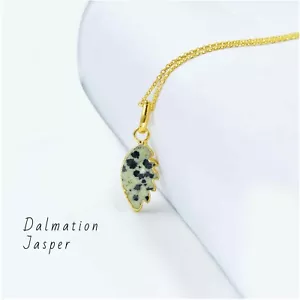Handmade Dalmatian Jasper Necklace Minimalist Pear Leaf Chain Jewelry For Women - Picture 1 of 5