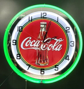 19" Coca-Cola 1930 Botella Letrero Doble Verde Neón Reloj Coca-Cola - Imagen 1 de 2