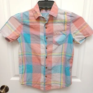 BOY'S ARIZONA PASTEL MULTICOLORED PLAID SHORT-SLEEVE BUTTON DOWN SHIRT M 10/12 - Picture 1 of 12