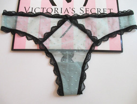 VICTORIA'S SECRET DREAM ANGELS Thong Panty M L Blue & Black NWT Lace & Mesh VS