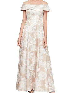 Alex Evenings schulterfreies langes Jacquardkleid Brautmutter Hochzeit neu mit Etikett Gr. 14 - Bild 1 von 7