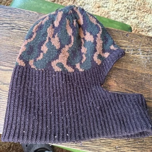 Vintage Orange & Brown Camo  Knit Reversable Balaclava Face Mask Hood Headcover - Picture 1 of 3