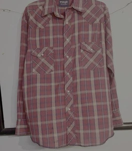 Vtg Wrangler Mens XL Button Up Shirt Plaid Western 2 Pckt Red Plaid Pearl Button - Picture 1 of 11