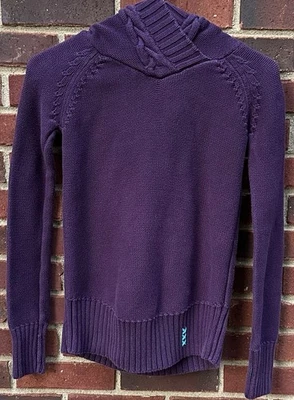 Ivivva Lululemon Girls Eggplant Chunky Cable Knit Hooded Pullover Sweater sz 10 - Image 1 of 4