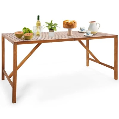 Patio Rectangle Acacia Wood Dining Table Spacious Slatted Top Up to 6 Outdoor - Image 1 of 4