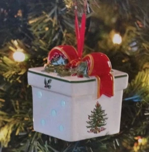 Spode Christbaumschmuck LED Multicolor Geschenkbox 3" Ornament rote Schleife / NEU - Bild 1 von 5