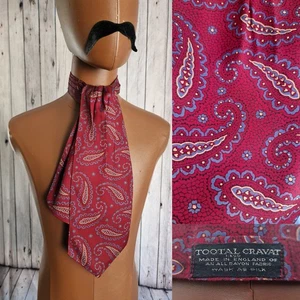 Tootal Cravat Burgundy Rayon Paisley Pattern Vintage Mod Made in England BB06L - Picture 1 of 14