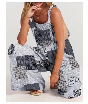 Blue and White Floral Patchwork Overalls women’s Size 3X Boho Cottage Pockets - Image 1 of 4