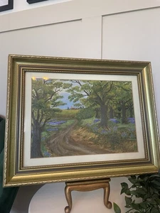 1990s Acrylic Bluebell Wood Painting Original British Gilt Framed Amateur Signed - Picture 1 of 5