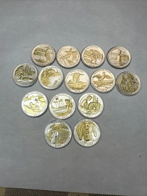 Lot Of 14 Mixed Quarters Gold & Silver Gilded/ Mixed Dates - Image 1 of 4