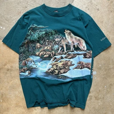 Camiseta De Colección Lobos Lobo Naturaleza Animales Vida Silvestre Gráfico Envolvente Mediana M Foto 1 de 4