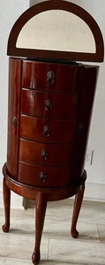 French Louis XV Style Demi-lune Mahogany Jewelry Chest (Lion Head) Fixtures - Picture 1 of 13