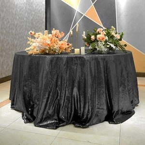Black Sequin Tablecloth, 132'' Round Sparkly Tablecloth, Glitter Tablecloth f... - Picture 1 of 7