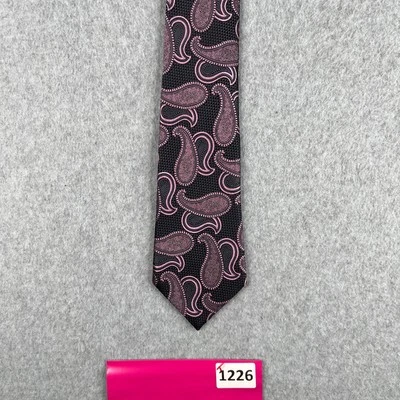 Gravata de pescoço Ermrnrgildo Zegna cinza rosa seda paisley feita na Itália masculina - Imagem 1 de 4