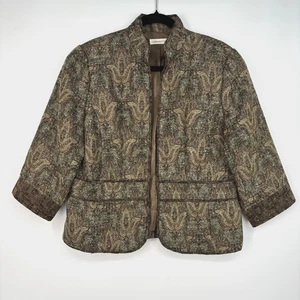 Coldwater Creek Womens Size 12 Blazer Jacket Copper Metallic Subtle Floral 3/4 S - Picture 1 of 10