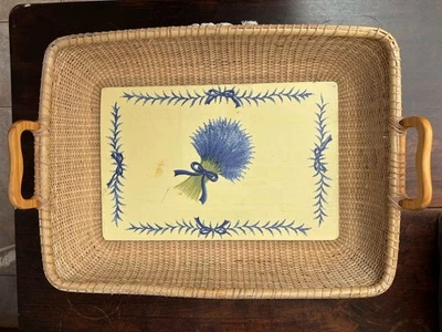 Винтажная Корзина Нантакет Большой Прямоугольный Лоток с Ручками Ручная Роспись Вереск - Изображение 1 из 4
