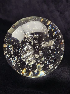 Pier 1 Imports White & Clear Controlled Bubble Art Glass Paperweight 3.5" Tall - Picture 1 of 5