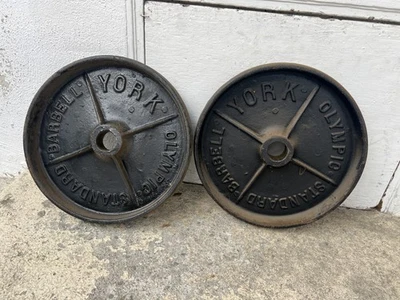 Par de pesas olímpicas YORK Barbell vintage sin marca 45 lb - fundidas Foto 1 de 3