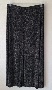 VTG Whimsigoth Maxi Skirt L Black Ditsy Floral Slinky Button Front Dark Romantic - Picture 1 of 9