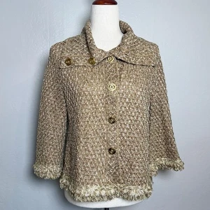 ST. JOHN Women's Size S Metallic Gold Wool Blend Bell Sleeve Cardigan Sweater - Picture 1 of 12
